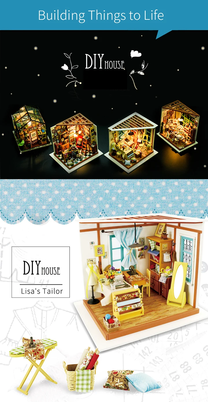 Миниатюрный Кукольный Дом DIY кукольный домик с деревянная мебель для дома игрушки для детей Кэти Цветочный дом Robotime DG104