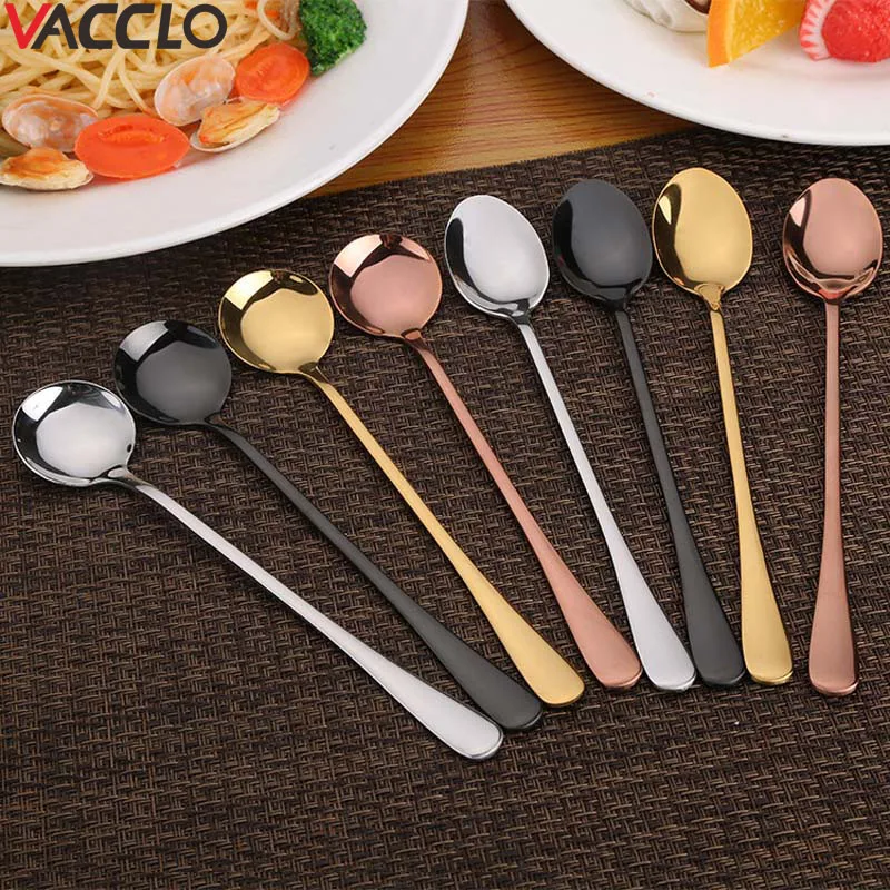 

Vacclo Stainless Steel Spoon With Long Handle Ice Cream Dessert Tea Spoon Drinking Tools Home Kitchen Tableware Mixing Spoons
