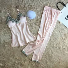 Женские пижамы, сексуальные кружевные пижамы из искусственного шелка, комплект из 2 предметов, 3 цвета