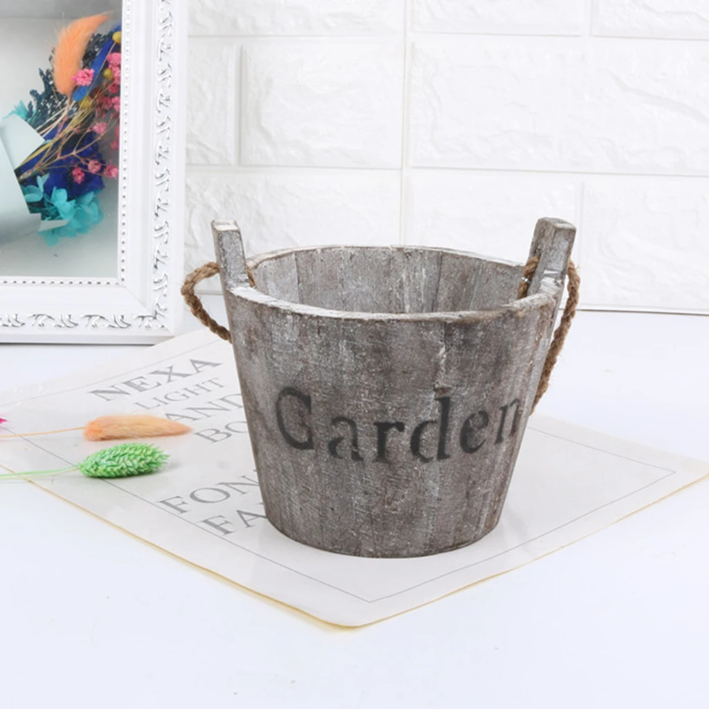 Rustic Wooden Succulent Pots Planters / Flowers Buckets Planter Round/ Oval Planter Imitation Flower Pot Garden Supplies