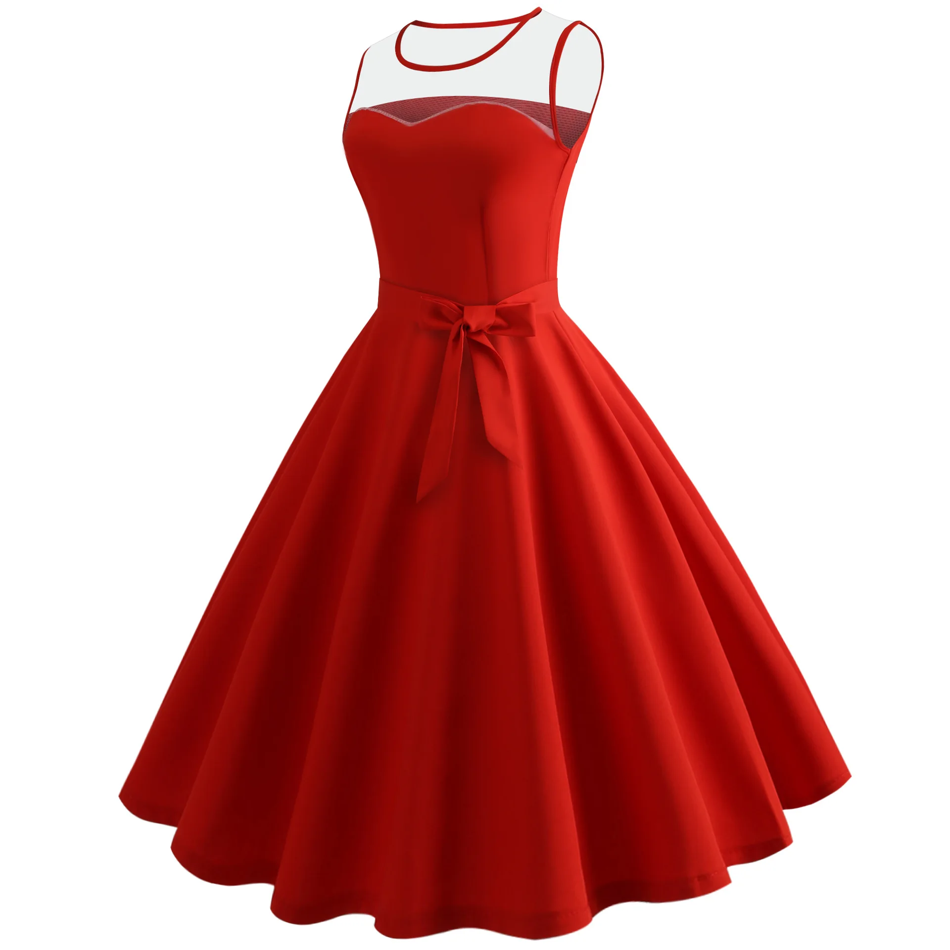 Кружева лоскутное летнее платье Для женщин; пикантные туфли с красной Выходные туфли на выпускной вечерние платье 50-х 60-х Ретро рокабилли элегантные Винтаж сарафан большого размера