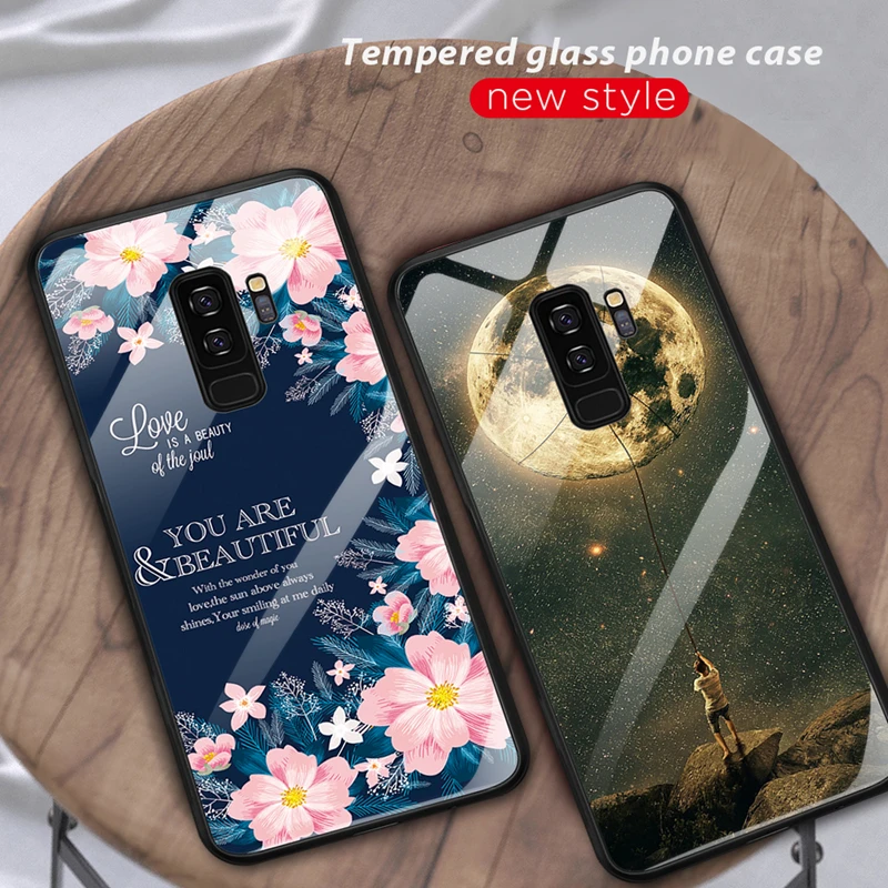 

Tempered Glass Case For Samsung Galaxy S10 S9 S8 Plus S10e J4 J6 Plus A7 2018 Note 9 8 Shockproof Cover Star Space Gradient Case