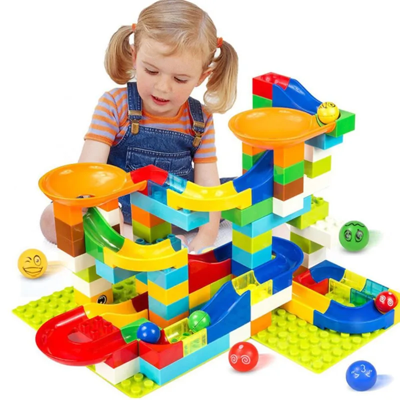 

52-208PCS Marble Race Run Maze Ball Track Building Blocks Plastic Funnel Slide Big Size Bricks Compatible Duplo Blocks