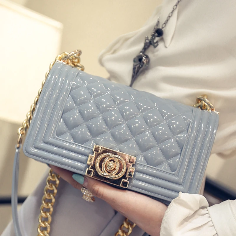 

2017 new jelly Lingge chain package fashion Korean version of the lock female hand bag