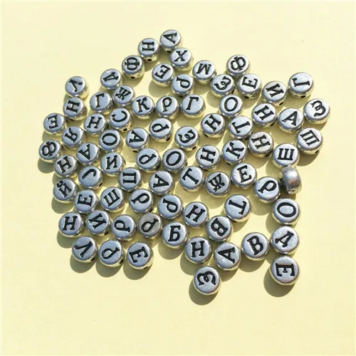Разноцветных акриловых бусин с русскими буквами 3600 шт 4*7 мм круглые пластиковые бусины с буквами 10 мм кубические буквы - Цвет: 7 silver 4X7mm