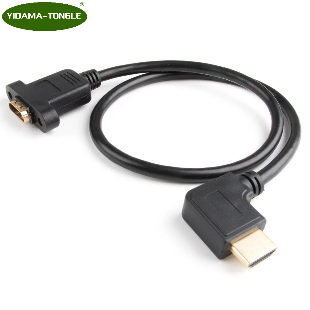 

Right Angled HDMI 19p 1.4 male to Female extension cable HDMI Panel Mount Cable with Screw Hole