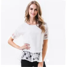 OLOME плюс размер весна лето короткие женские модные повседневные Лоскутные шифоновые женские футболки одноцветные 5XL Новые