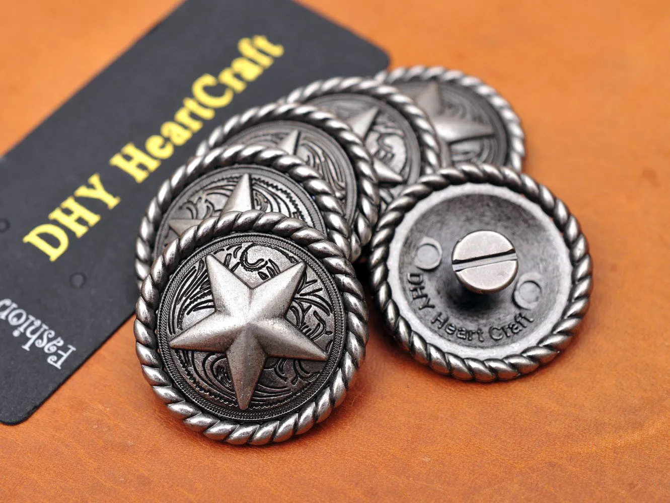 Набор из 10 старинных никелированных круглых веревок EDGE TEXAS RANGER STAR WESTERN SADDLE LEATHERCRAFT METAL CONCHOS 1-1/4"