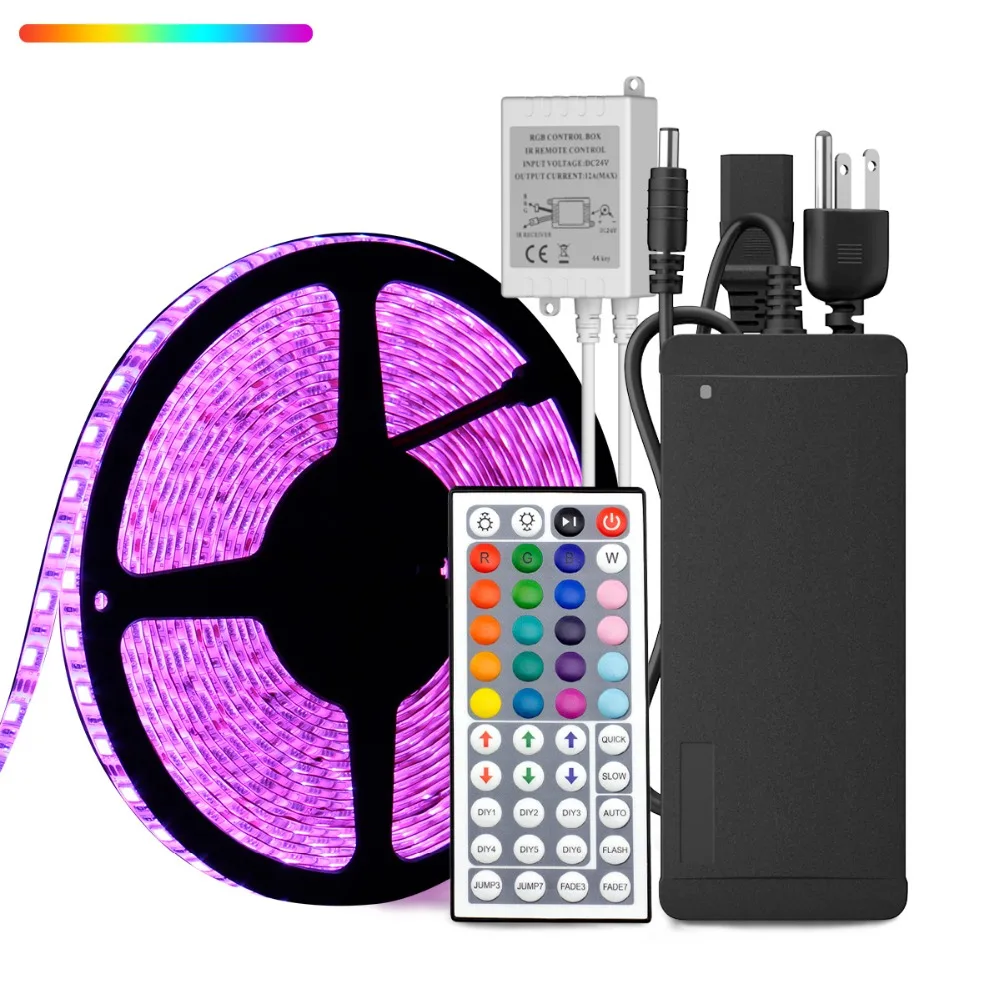 SuperNight 5050 RGB LED Strip kit 10M 60LEDsm DC 24V IP65 Waterproof Tape Light with 44 Keys Controller Power Adapter US EU UK (15)