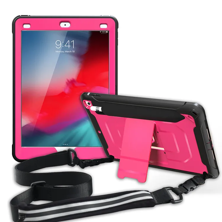 Новинка для iPad чехол 9,7 с iPad карандаш держатель для iPad Air 2 планшет funda противоударный чехол и чехол для хранения плечевой ремень - Цвет: Rose Red