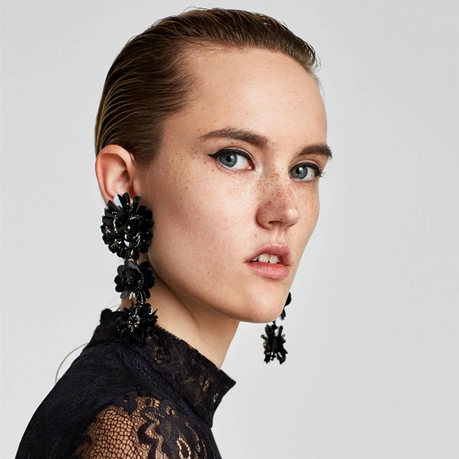 

New Design 5 Colors Fashion Big Flower Earrings Long Dangle Earrings For Women Resin Jewelry Wholesale F50580