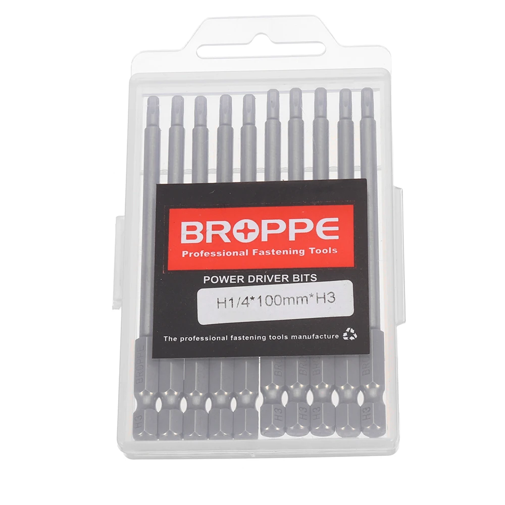 Broppe 10 шт. 100 мм H3 биты с шестигранной отверткой набор 1/4 дюймов шестигранный хвостовик Магнитная отвертка Биты Набор ручные инструменты