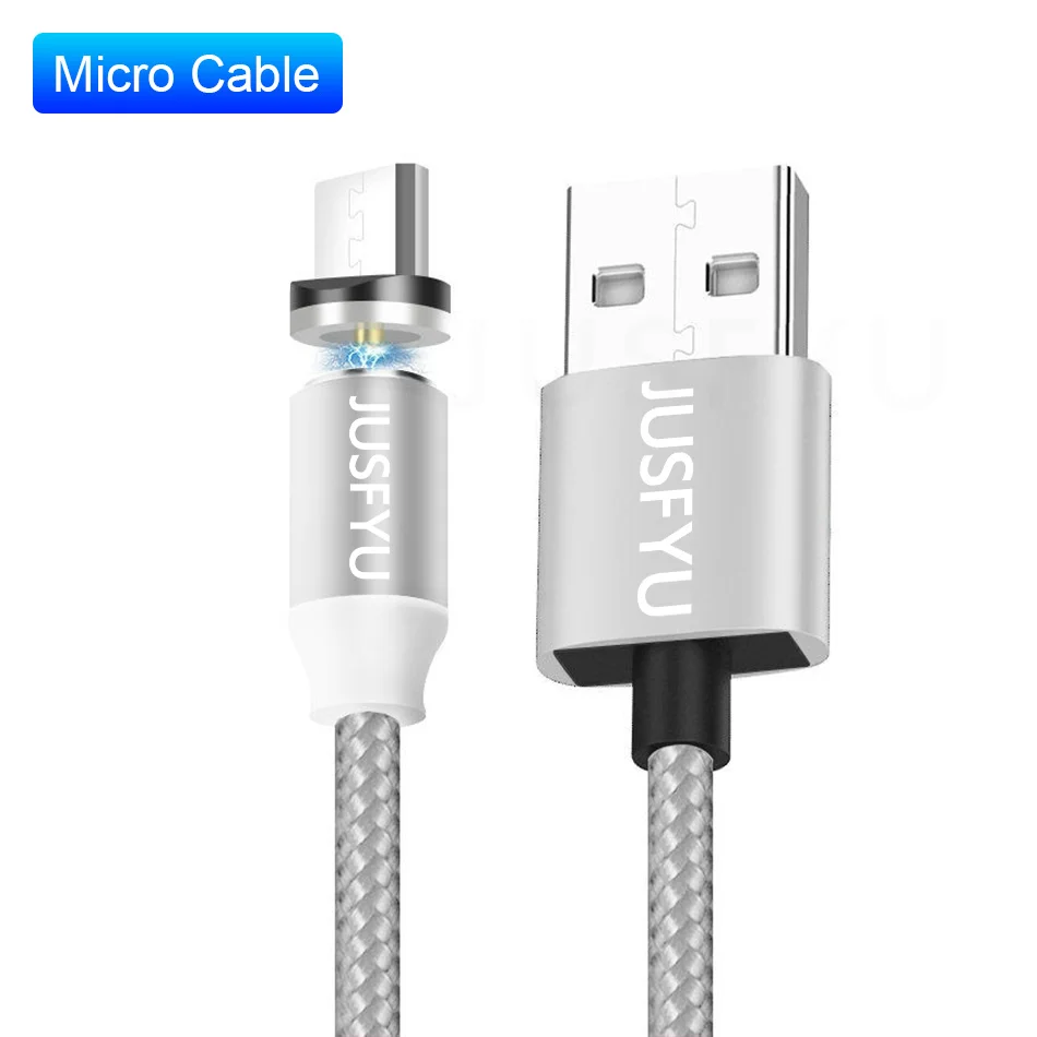 Магнитный кабель USB для быстрой зарядки кабель usb type C Магнитный кабель для зарядки данных Micro USB кабель для мобильного телефона USB шнур - Цвет: Silver for Micro USB