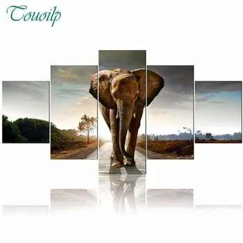 

Touoilp 5pcs Full Square/Round Drill 5D DIY Diamond Painting "Animal elephant" Multi-picture Combination Embroidery Mosaic Decor