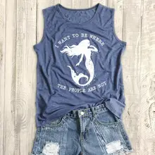 Plus Size Women Slogan Mermaid S3XL Tank 2019 Letter Printed O Neck Sleeveless Fashion Top Tee All Matched Free Shipping