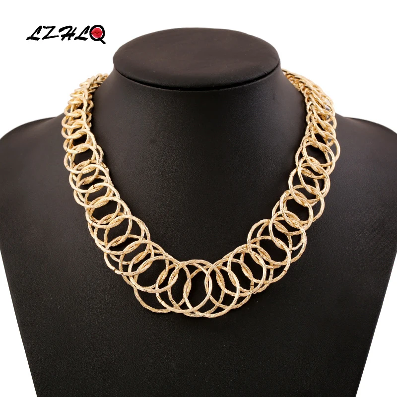 

LZHLQ 2020 Fashion Wholesale Bohemian Gold Silve Colour Necklace Fine Jewelry Vintage Choker Power Maxi Statement Necklace