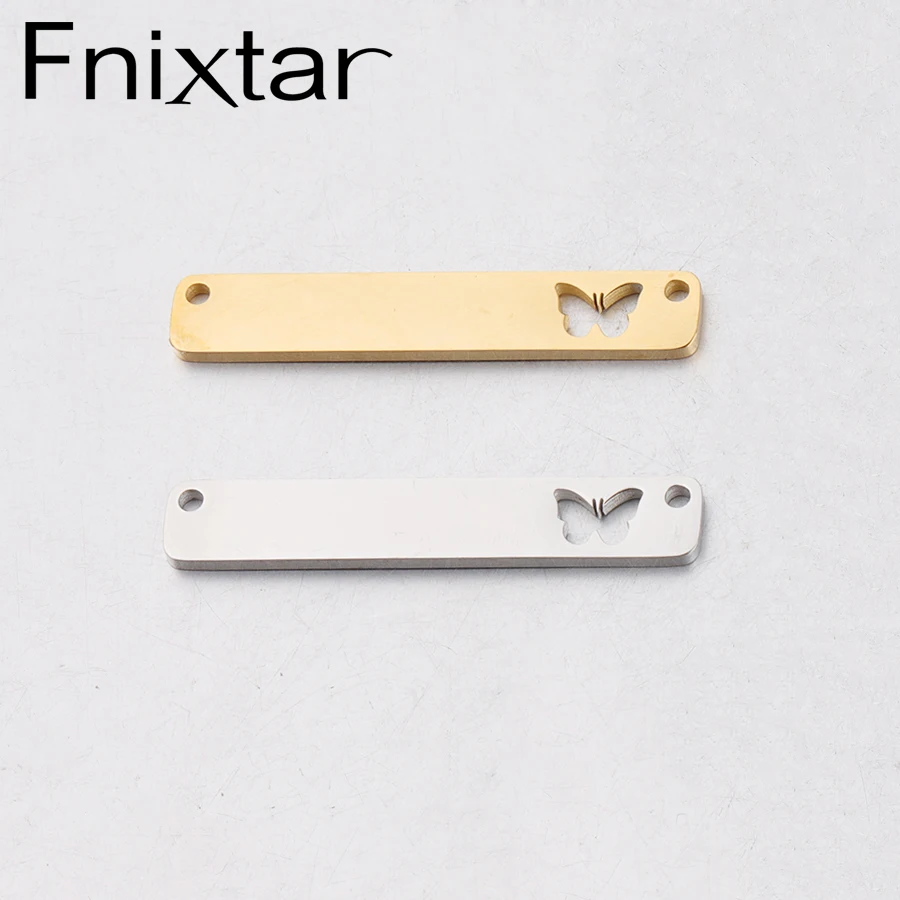 

Fnixtar Blank Stamping Rectangle Bar Mirror Polishe Stainless Steel Hollow Butterfly DIY Charm Connector 6*35mm 20piece/lot
