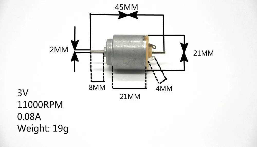 Shiping libre 140 DC motor 21 * 25mm3v 11000 RPM 0.08A 2mm de diámetro del eje: longitud axial incluyendo los pasos: 10mm Jefe: 38mm