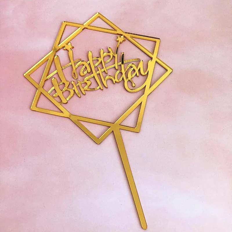 

Christmas Happy Birthday Cake Topper Acrylic Letter Gold Silver Cake Top Flag Decoration for Boy Birthday Party Wedding Supplies