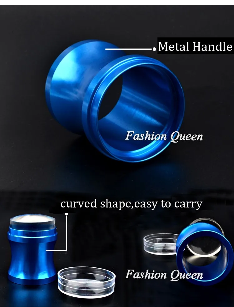 Благородный синий Высокое качество металлическая ручка XL 4 см желе силиконовый гвоздь штамп скребок набор с крышкой DIY лак печати штамповки инструменты
