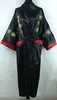 Bata de baño Reversible china de seda satinada para mujer, Kimono bordado de dos caras, color negro Borgoña, Dragon, talla única S3003 ► Foto 2/5