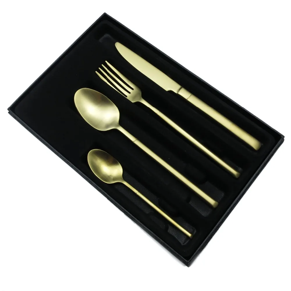 JANKNG Luxury 24K Gold Dinner Set Gift Box Cutlery Matte Stainless