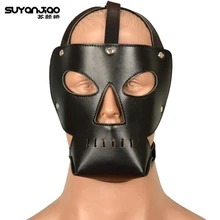 Регулируемый из искусственной кожи Мягкий капюшон подголовник ограничения жгут Фетиш маска БДСМ Связывание открытые глаза+ нос Gimp маска пары игрушки