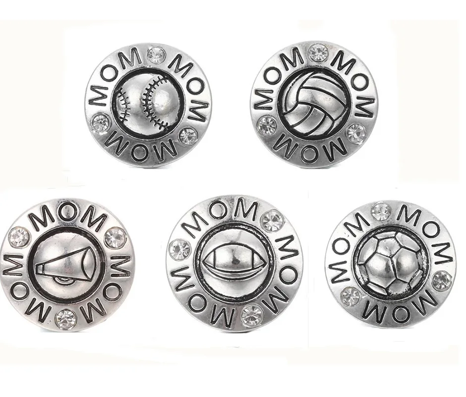 

10pcs/lot Sport Snap Jewelry Football Basketball Baseball Volleyball 18MM Metal Snap Buttons for Snap Bracelet For MOM Women