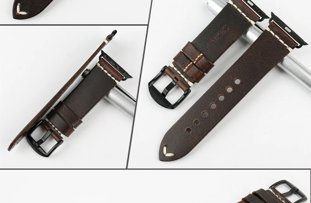 MAIKES New Design Leather Watch Strap For Apple Watch Band 42mm 38mm / 44mm 40mm Series 4 3 2 1 Blue iWatch Bracelet Watchband