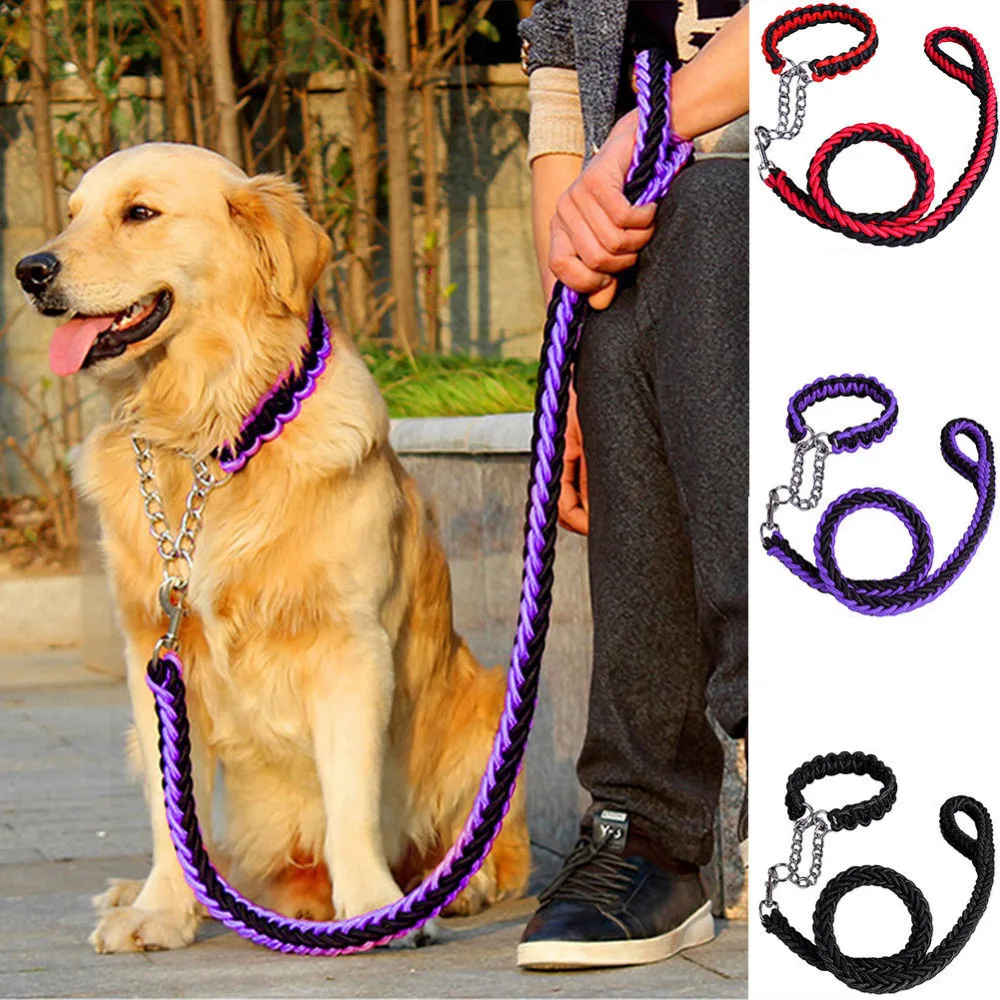 1set M/L Nylon Ribbon Dog Collar and Leash Hand woven Braided Nylon