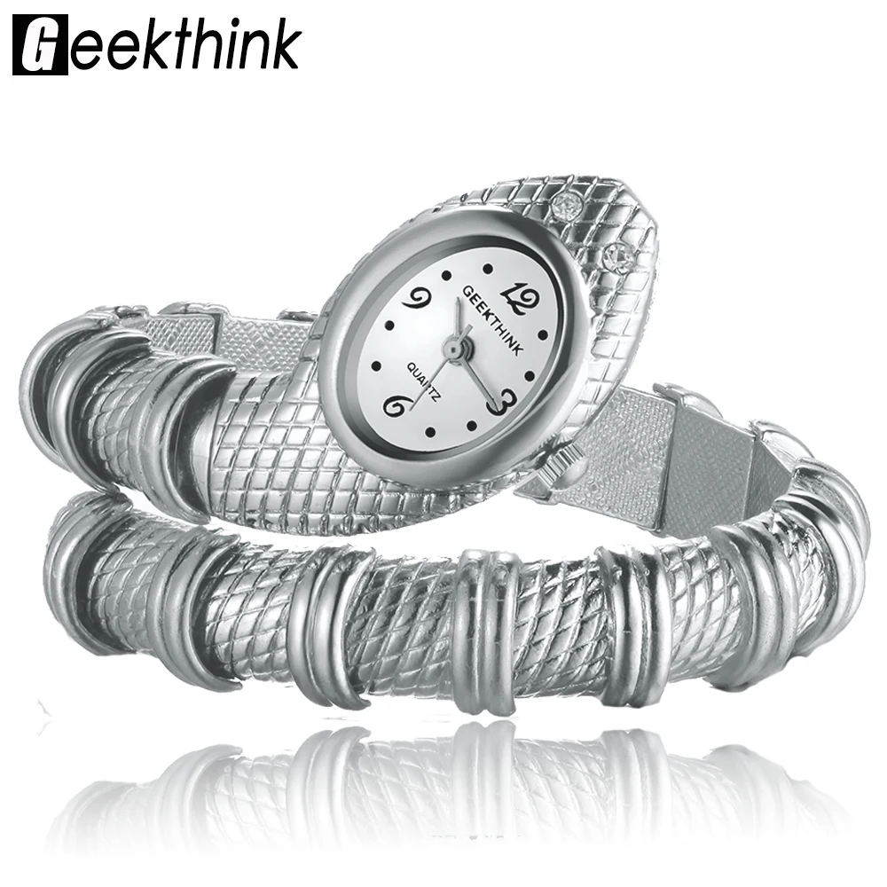 Geekthink уникальные модные кварцевые часы женские Змея Shaped Часы браслет с