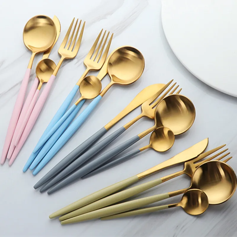 Buy Luxury Cutlery Set Knife Fork Dinner Spoon Tea spoon 5 Color Handle