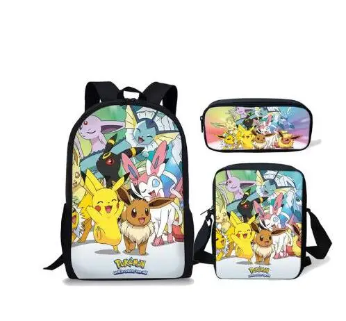 as picture Школьный комплект из 3 предметов с изображением покемона хаунтера Eevee Monster, Детский рюкзак для мальчиков и девочек, школьная сумка с Пикачу для школьников - Цвет: as picture