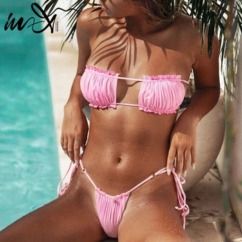 

In-X Sexy micro bikini 2020 Ruffle brazilian swimsuit female bathers String bathing suit women Bandeau swimwear high cut bikini