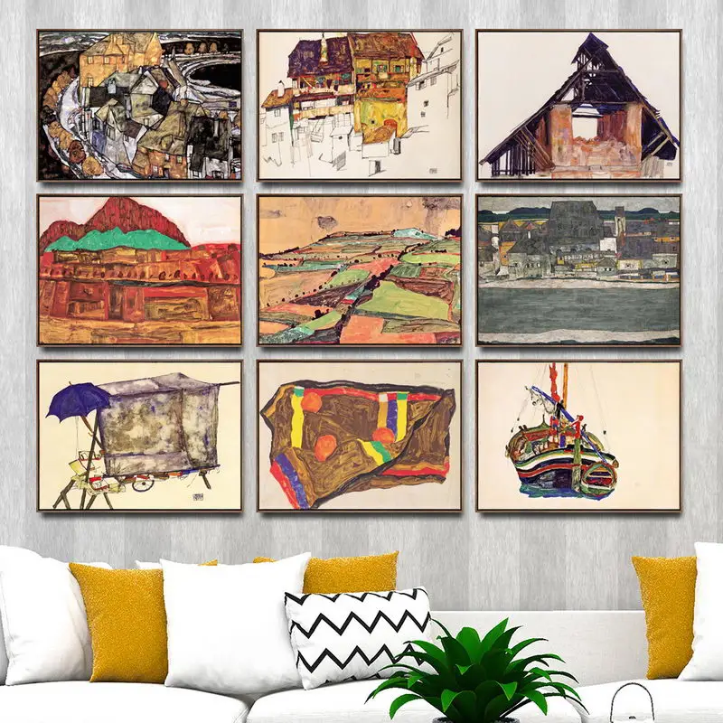 

Canvas Prints Pictures Wall Artwork Austrian Egon Schiele Building House Painting Home Decor Modular Nordic Poster Living Room