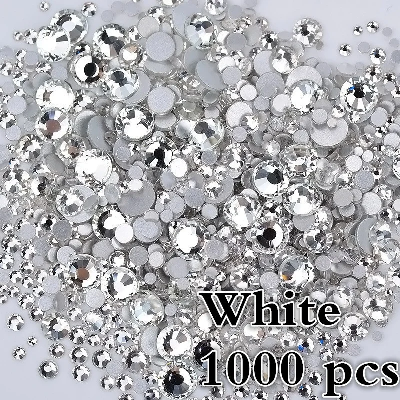 

10000pcs bulk SS4/6/810 Mixed 4Size Non HotFix Nail Rhinestones Flatback Glass Gems White AB Crystal Rhinestones for Clothing