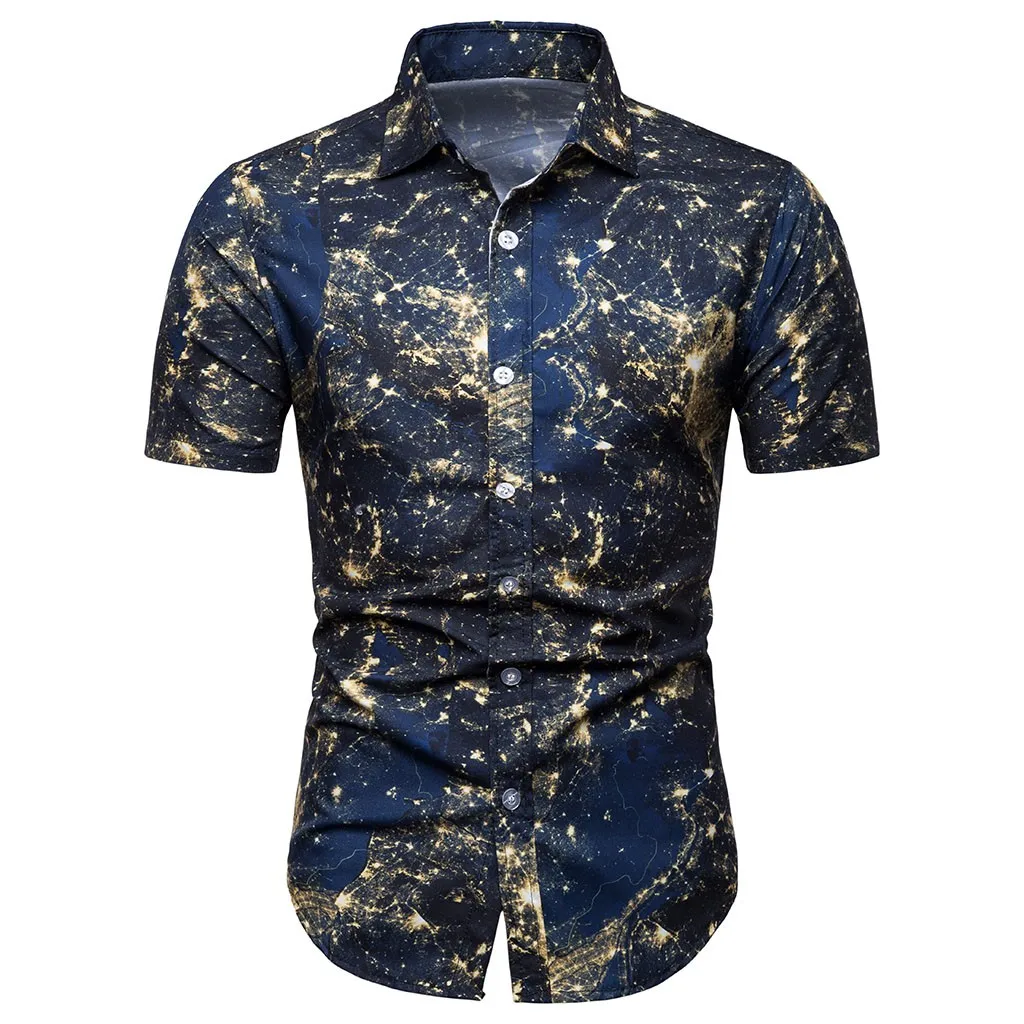 زهرة قمصان 2019 العلامة التجارية ملابس رجالي بدوره إلى أسفل طوق الرجال قميص الصيف الأزهار قصيرة الأكمام الأساسية Camisa الغمد قميص الذكور