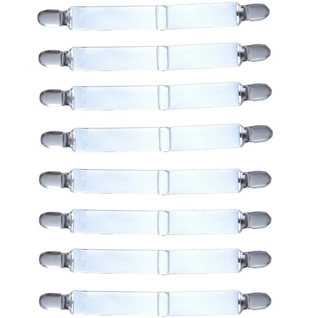 8 Pieces 2-Heads White Bed Sheet Holder Strap Clip Blankets Sheet Gripper Garter