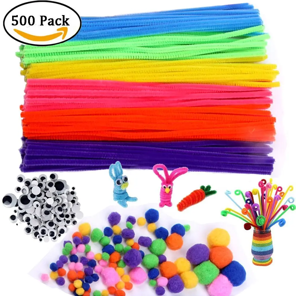 

500Pcs Pipe Cleaners Craft Set,Including 100 Pcs Chenille Stems 200 Pcs Pom Poms Craft 200 Pcs Wiggle Googly Eyes DIY Art Craft