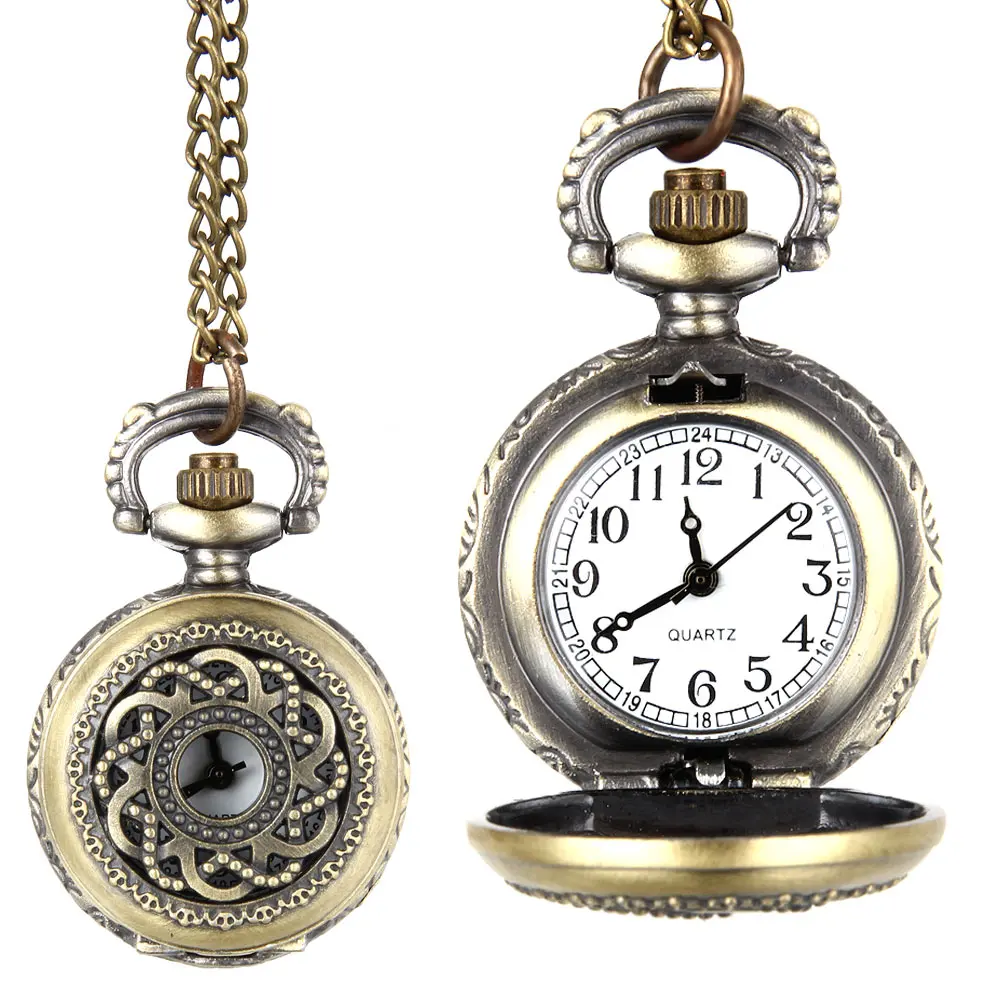 Модные Винтаж кварцевые карманные часы сплав выдалбливают цветы Для женщин леди Свитера для девочек цепи Цепочки и ожерелья Подвеска часы