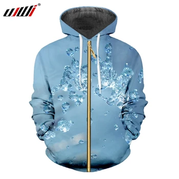 

UJWI New Men's Favorited Personality Zip Hoodies 3D Printed Simple Blue Water Drops Tops Oversized Sports Leisure 5XL