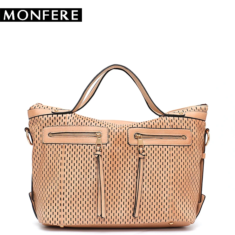 

MONFERE Vegan Leather Large Capacity Shoulder Bags Women Hollow out Designer Hobos Handbags Female Zipper Causal Crossbody Bags