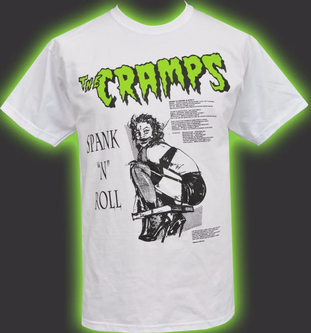 Mens White T Shirt The Cramps Spank N Roll Garage Lux Interior Bondage S 3XL Round Neck T Shirt