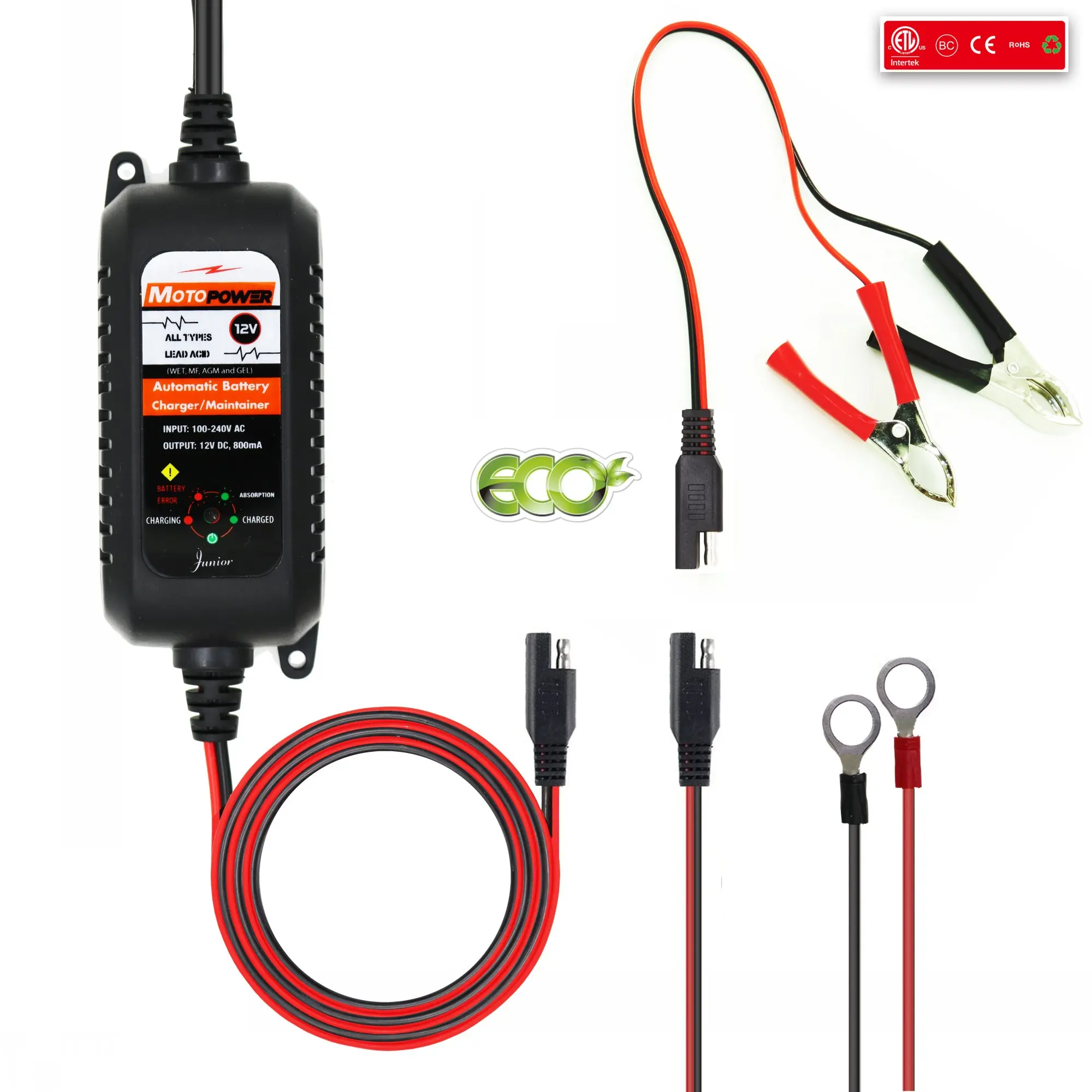 Buy 12V 800mA Fully Automatic Smart Battery Charger Maintainer for Cars, Motorcycles, ATVs, RVs