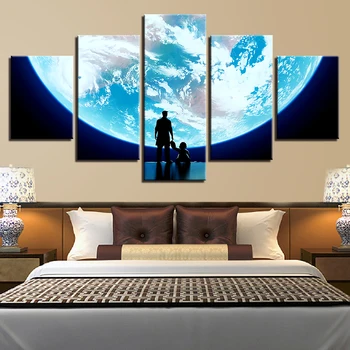 

Canvas Wall Art Pictures Living Room Decor HD Print 5 Pieces Earth Paintings Game Abstract Moonbase Map Poster Modular Framework