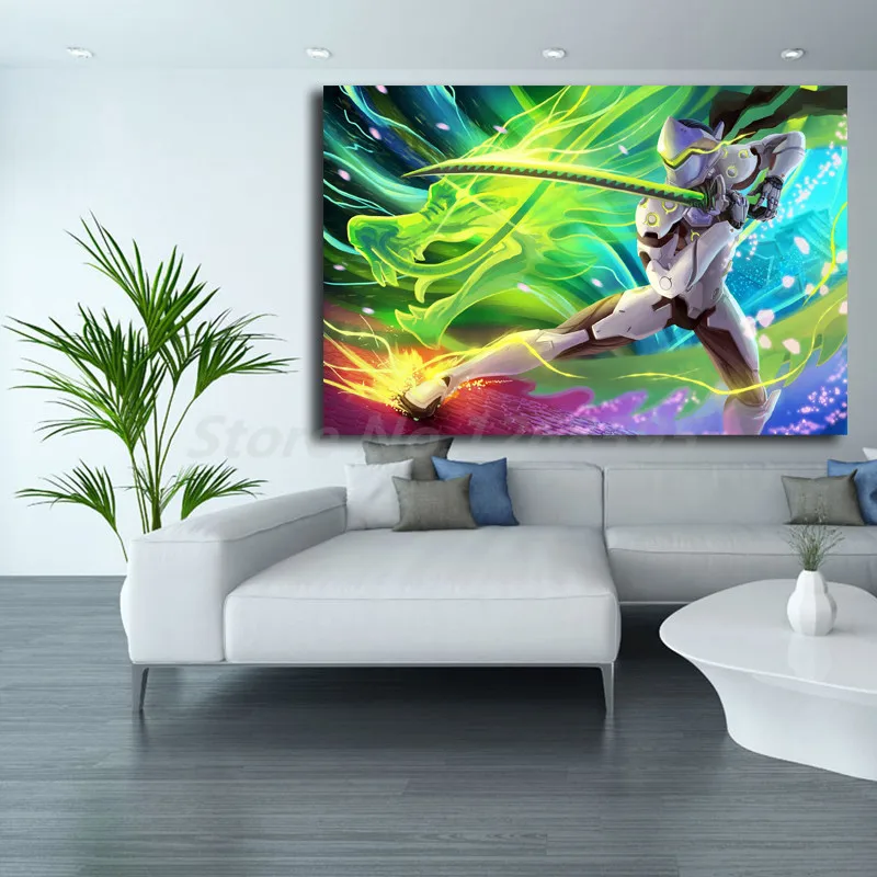 Genji Overwatchs 4 K настенные наклейки холст постер и принт холст живопись, декоративная картина для гостиной домашний декор