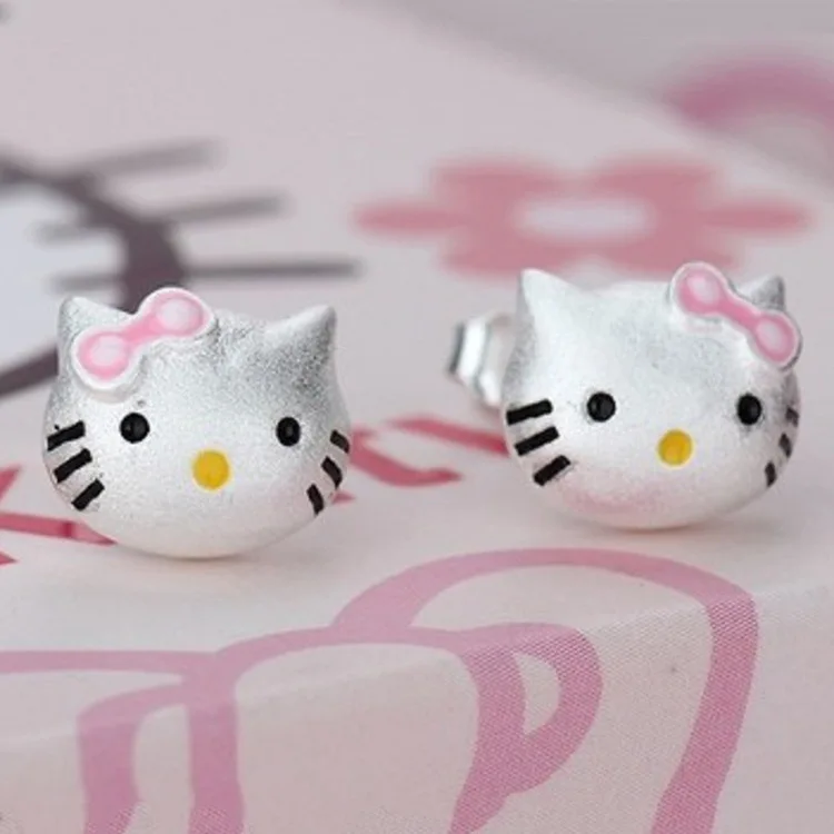 hello kitty, кошка, посеребренные серьги-гвоздики для женщин, милые модные медные милые маленькие серьги в виде животных, Женские Ювелирные изделия