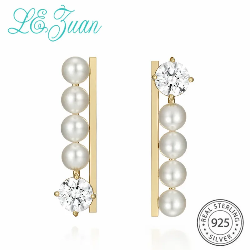 L&ampzuan Gold Plated OL Style Shell Pearls Stud Earrings for Woman S925 Silver Asymmetrical Stone Jewelry Elegant Gifts | Украшения и