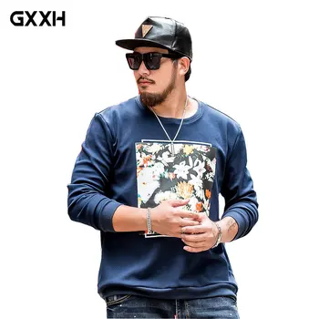 

GXXH tide brand Large size 7XL Men's New extra large plus velvet Warm Printing Sweatshirt Loose Round Neck Long Sleeve Shirt