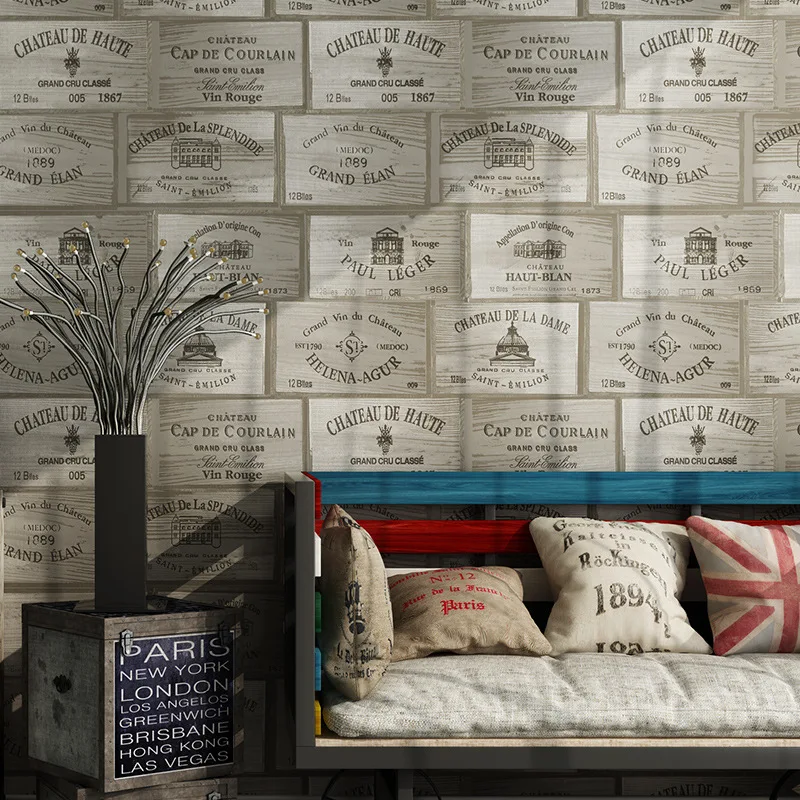 Modern American personality wood 3D wallpaper old wooden industrial restaurant store winery wall papers home decor papel contact